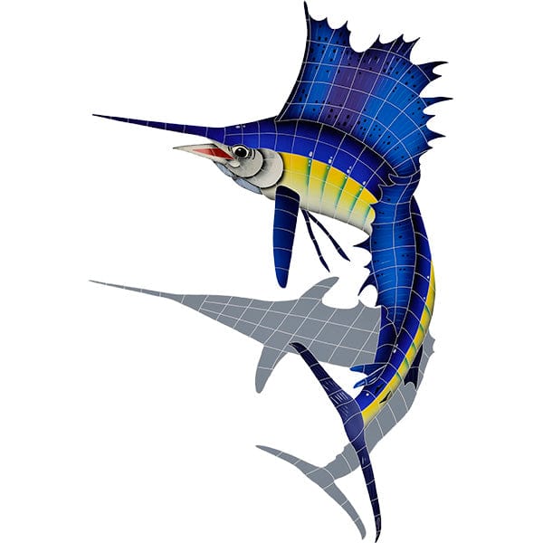 Sailfish Left with Shadow 60x42 Porcelain Mosaics Pool Tile Ocean Pool Mosaics