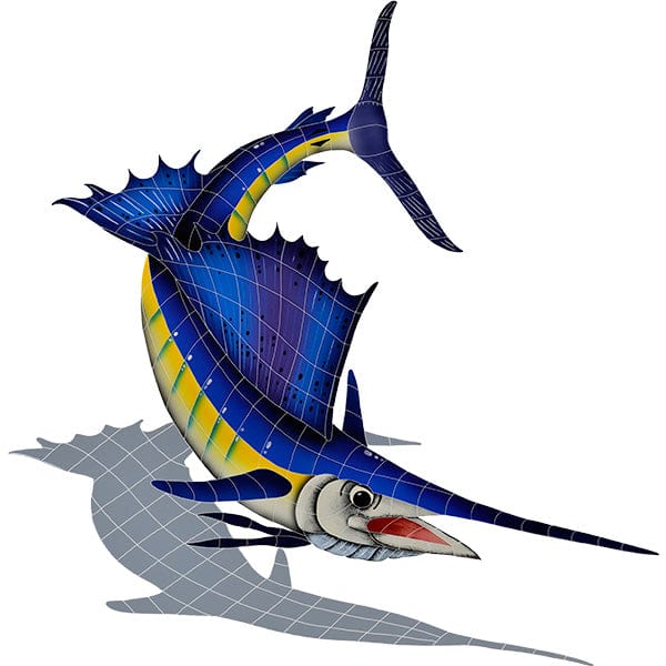 Sailfish Right with Shadow 56x49 Porcelain Mosaics Pool Tile Ocean Pool Mosaics