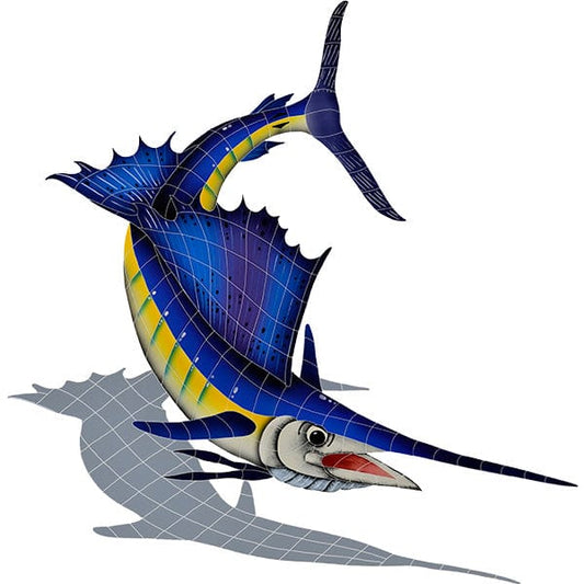 Sailfish Right with Shadow 56x49 Porcelain Mosaics Pool Tile Ocean Pool Mosaics