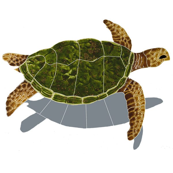 Sea Turtle with Shadow Natural 10x13 Porcelain Mosaics Pool Tile Ocean Pool Mosaics