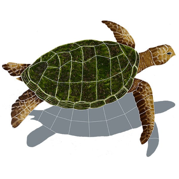 Sea Turtle with Shadow Natural 17x21 Porcelain Mosaics Pool Tile Ocean Pool Mosaics