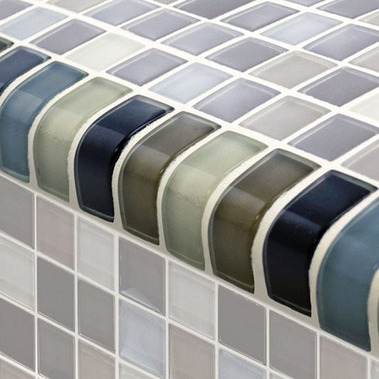 Crystal Trim Black Charcoal Gray Taupe Blend Glass Tile Ocean Pool Mosaics