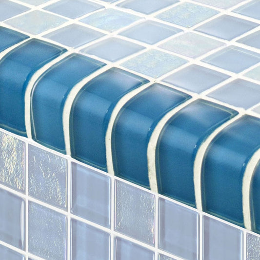 Oceanic Trim Azure 1x2 Glossy Glass Tile Ocean Pool Mosaics