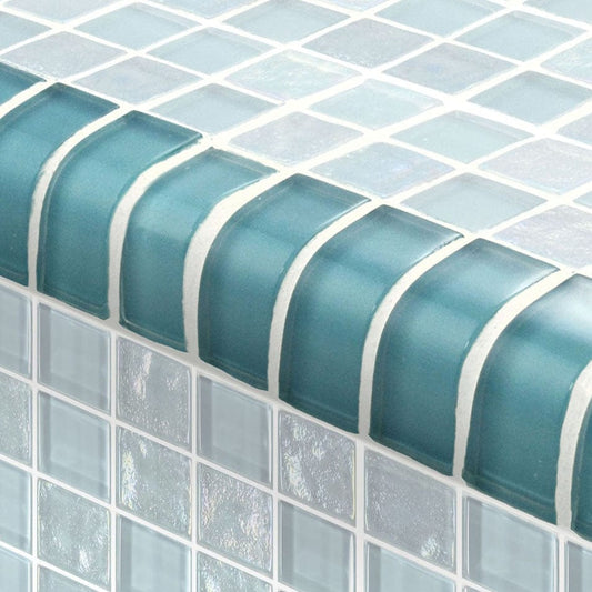 Oceanic Trim Turquoise 1x2 Glossy Glass Tile Ocean Pool Mosaics