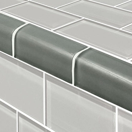 Subway Trim Gray Glossy Glass Tile Ocean Pool Mosaics