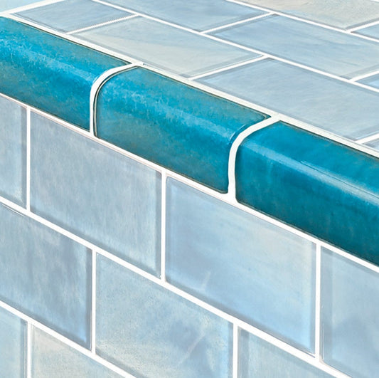 Subway Trim Stratus Aqua Glossy Glass Tile Ocean Pool Mosaics