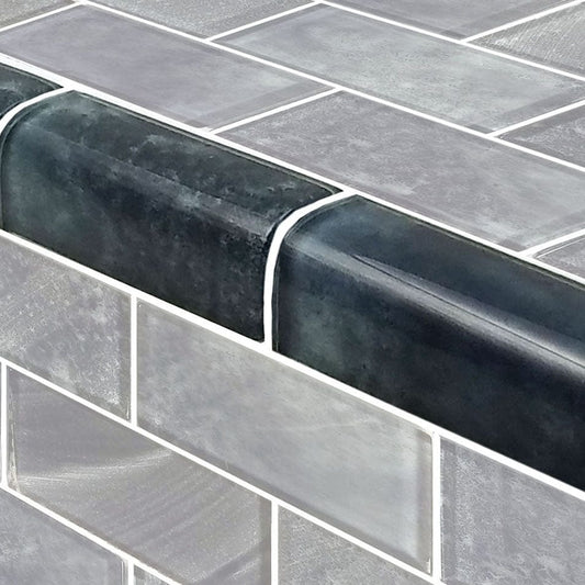 Subway Trim Stratus Gray Glossy Glass Tile Ocean Pool Mosaics