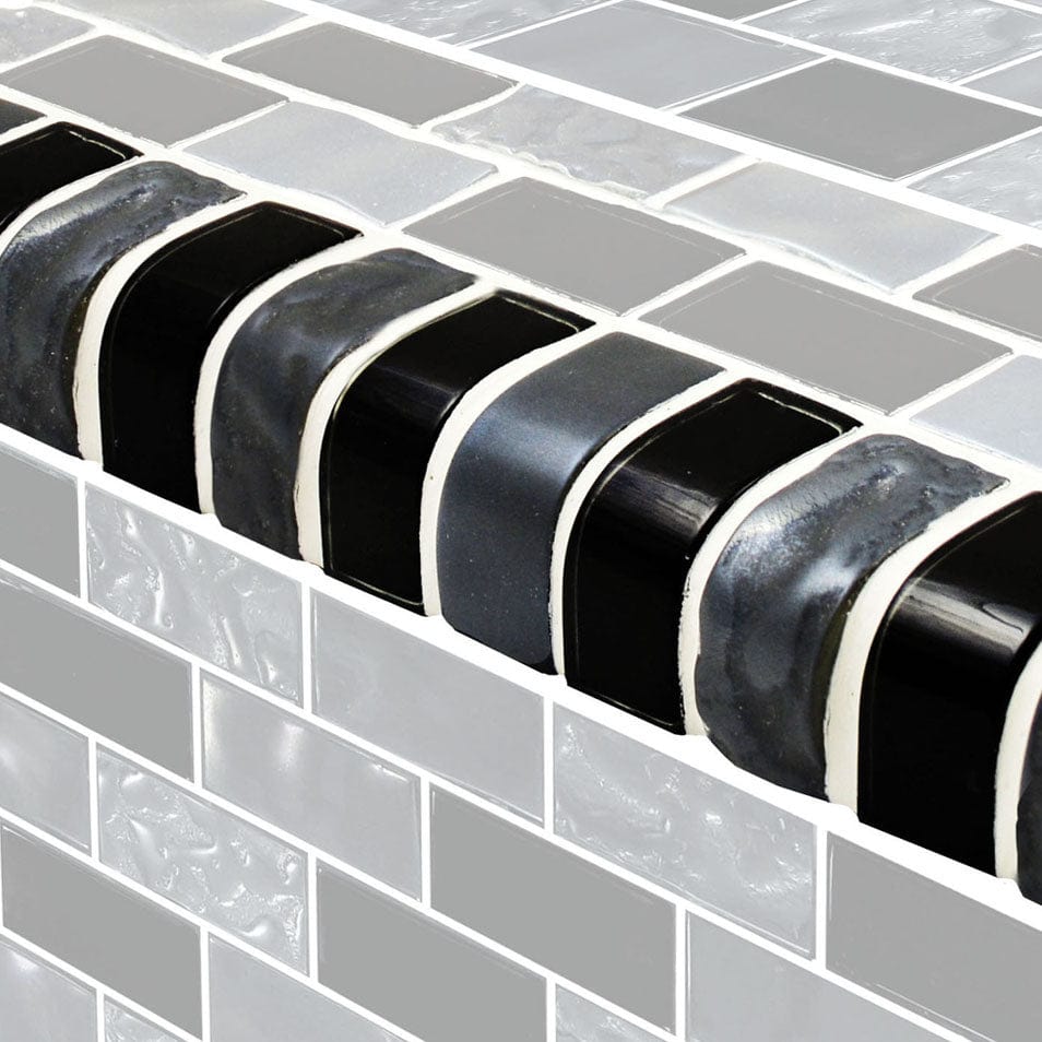 Titanium Trim Black Blend 1x2 Glossy Glass Tile Ocean Pool Mosaics