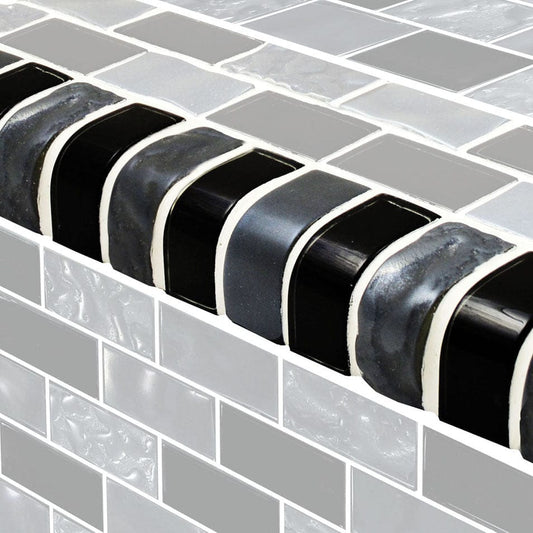 Titanium Trim Black Blend 1x2 Glossy Glass Tile Ocean Pool Mosaics