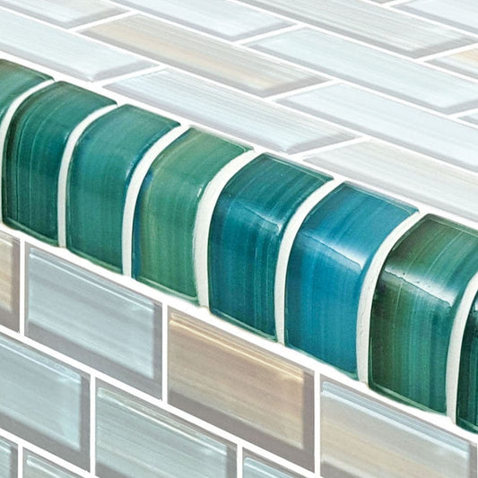 Watercolors Trim Aqua Blend 1x2 Glossy Glass Tile Ocean Pool Mosaics