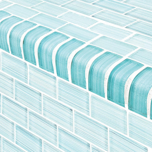 Watercolors Trim Seafoam Blend 1x2 Glossy Glass Tile Ocean Pool Mosaics