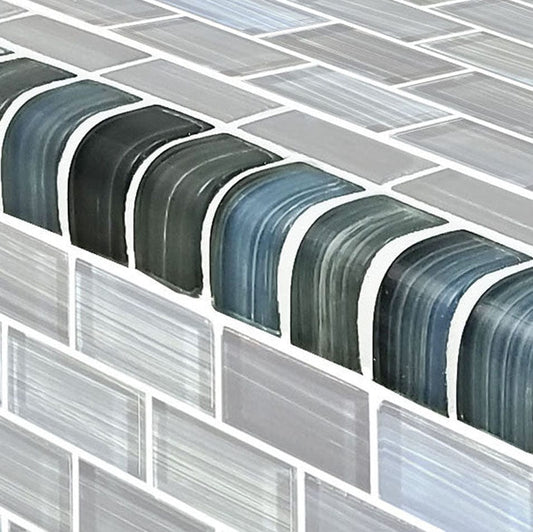 Watercolors Trim Steel Blue Gray Blend 1x2 Glossy Glass Tile Ocean Pool Mosaics