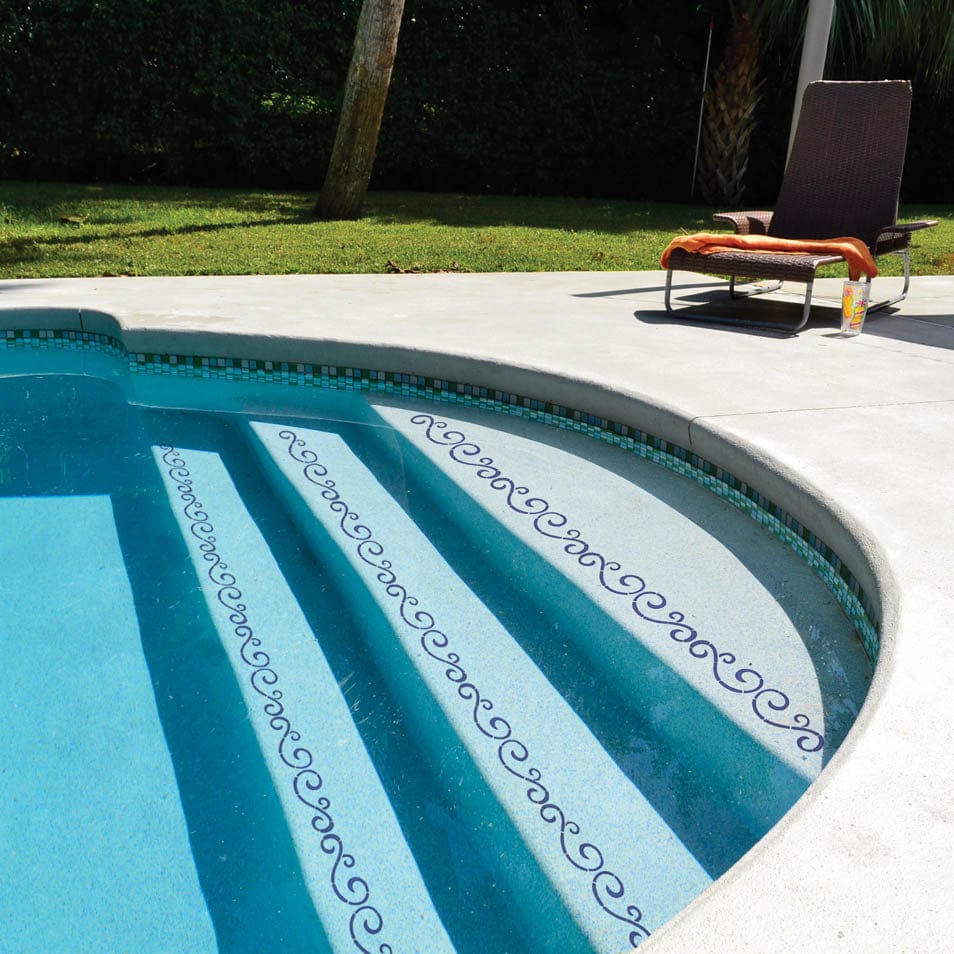 Step Markers Swirls Blue 3x24 Porcelain Mosaics Pool Tile Ocean Pool Mosaics