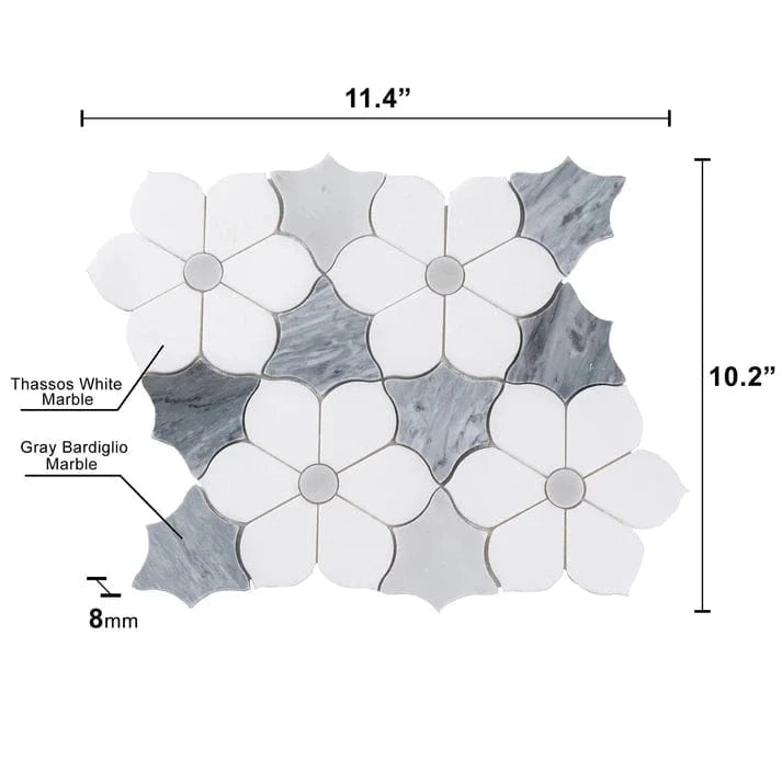 Petal Marble White Thassos & Grey Mosaic Stone Tile Pacific Tile