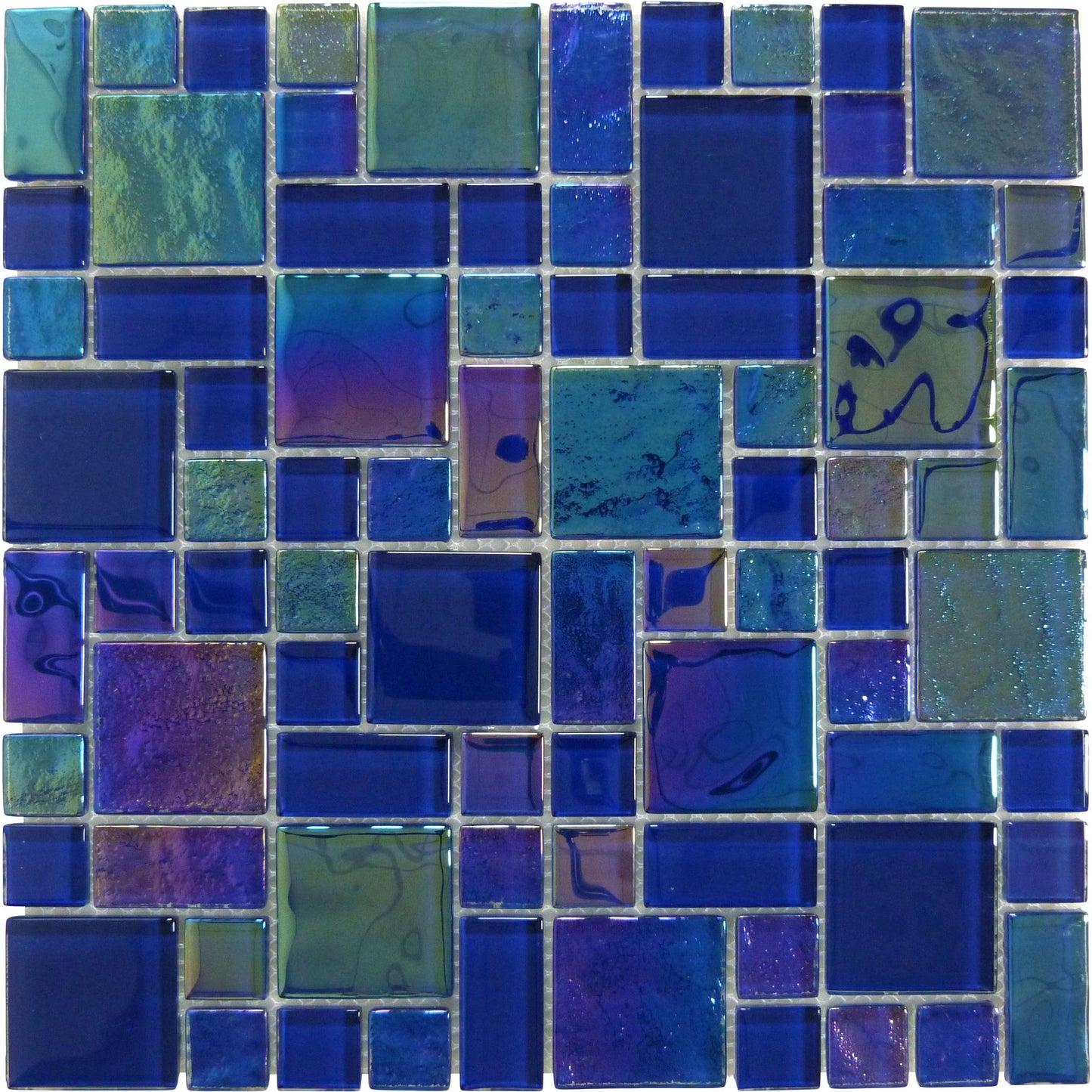 Heaven Dark Blue Square Glossy and Iridescent Glass Tile Quest