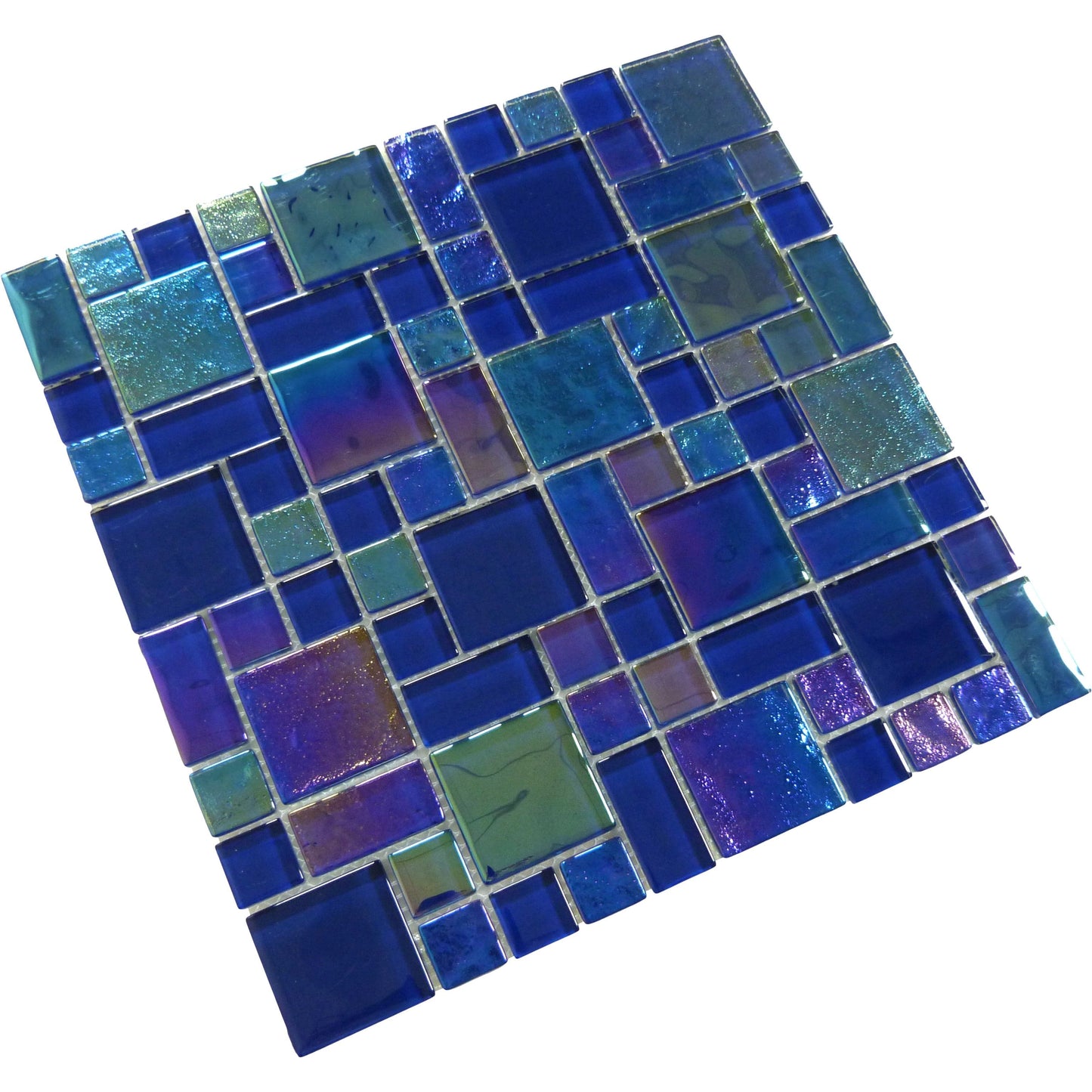 Heaven Dark Blue Square Glossy and Iridescent Glass Tile Quest