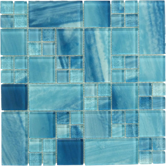 Ocean Sky Blue Square Glossy Glass Tile Quest