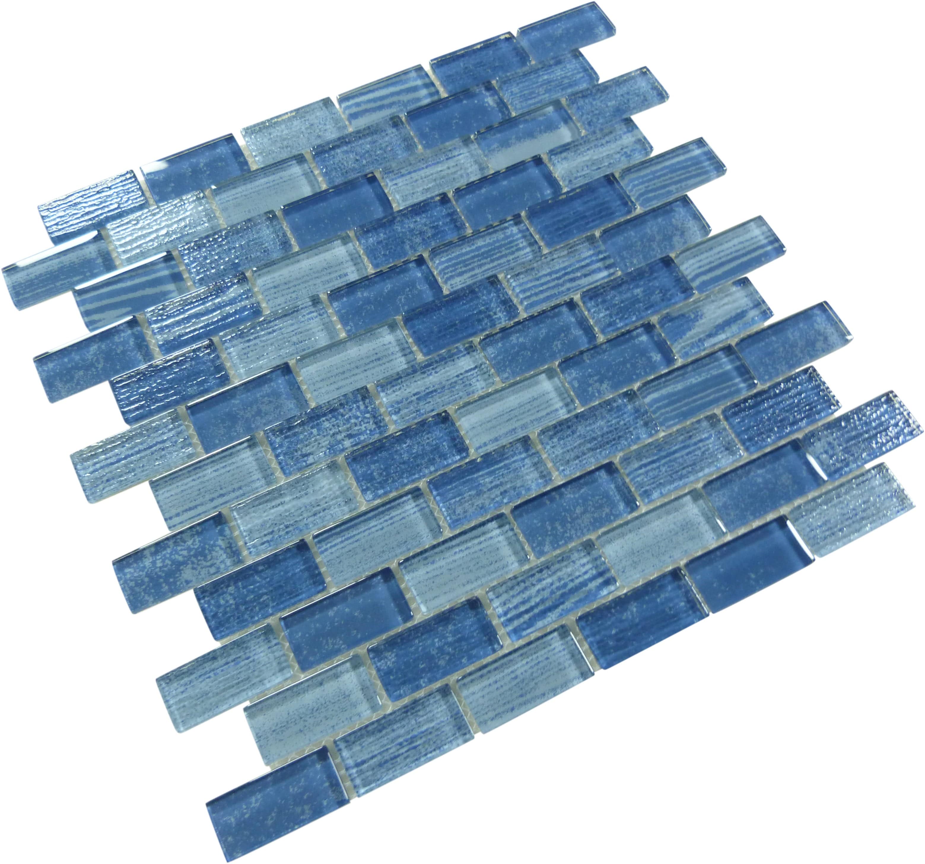 Wave Marine Blue 1x2 Glossy Glass Tile Quest
