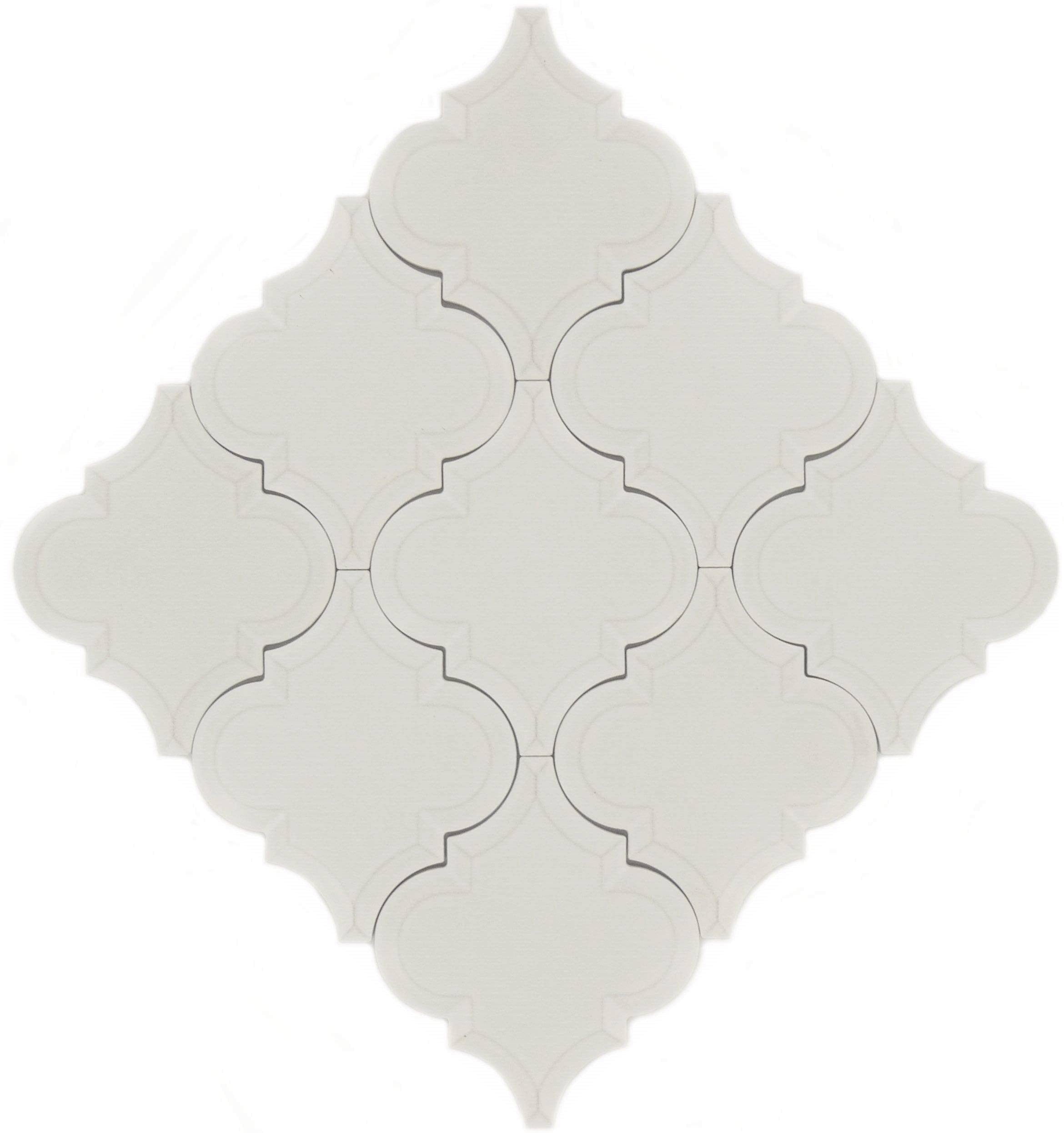 Snowy Arabesque Beveled White Matte Porcelain Tile Regency