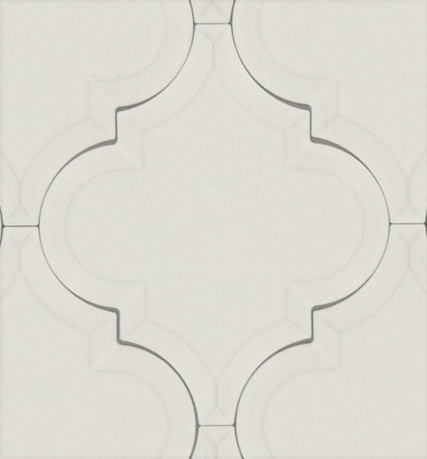 Snowy Arabesque Beveled White Matte Porcelain Tile Regency