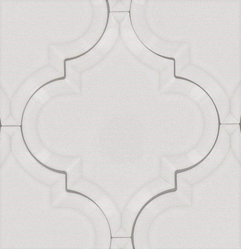 Snowy Arabesque Beveled White Glossy Porcelain Tile Regency