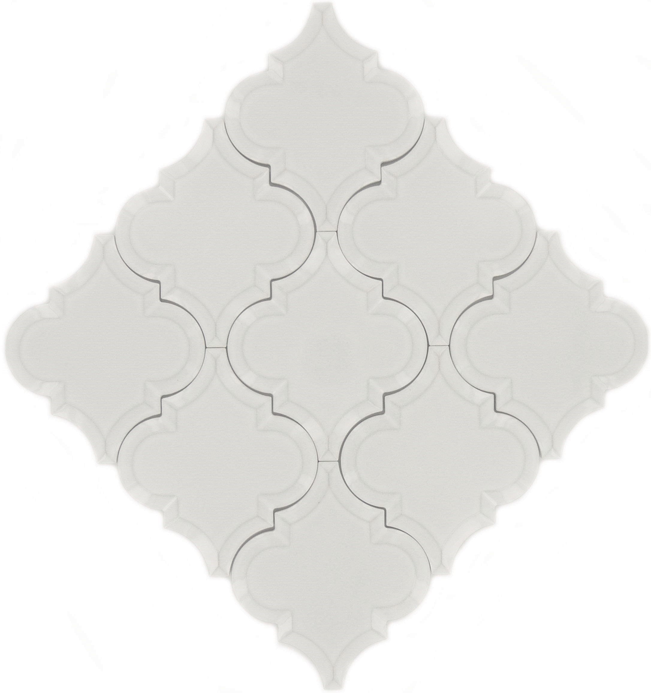 Snowy Arabesque Beveled White Glossy Porcelain Tile Regency
