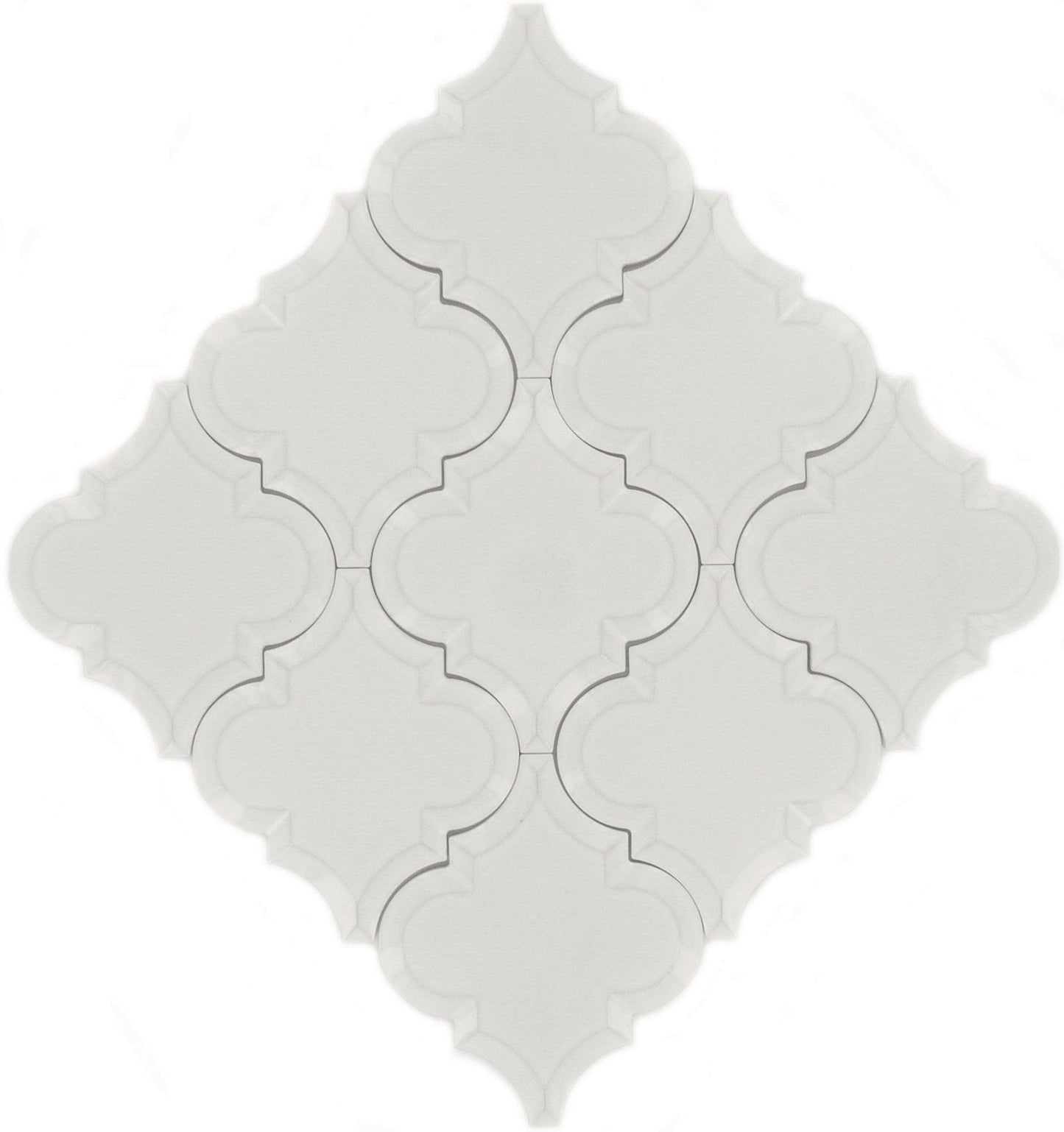 Snowy Arabesque Beveled White Glossy Porcelain Tile Regency