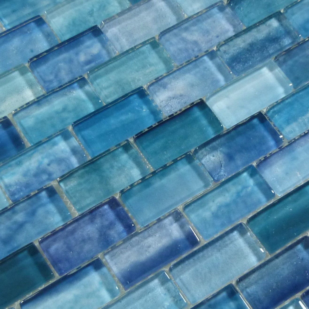 Gemstone Aquamarine 1x2 Mosaic Glass Tile Royal Tile & Stone