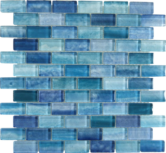 Gemstone Aquamarine 1x2 Mosaic Glass Tile Royal Tile & Stone