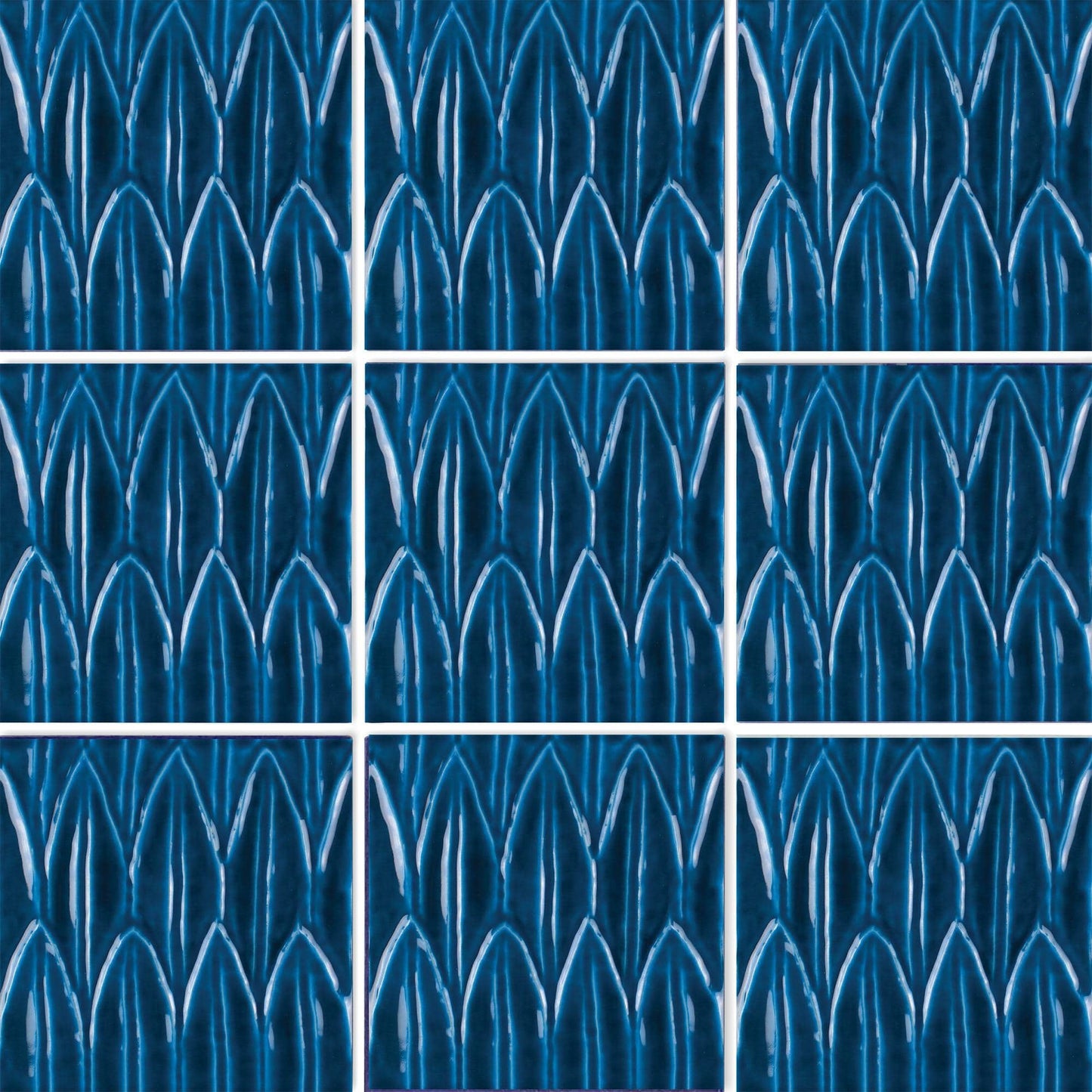 Sol Blue Deco Foglia 6×6 Glossy Porcelain Tile Royal Tile & Stone
