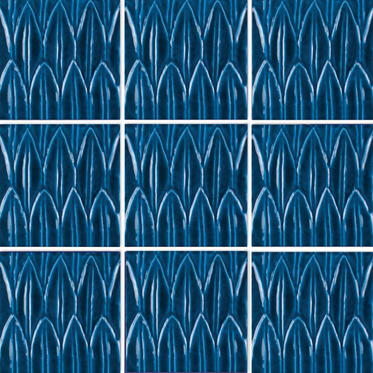 Sol Blue Deco Foglia 6×6 Glossy Porcelain Tile Royal Tile & Stone