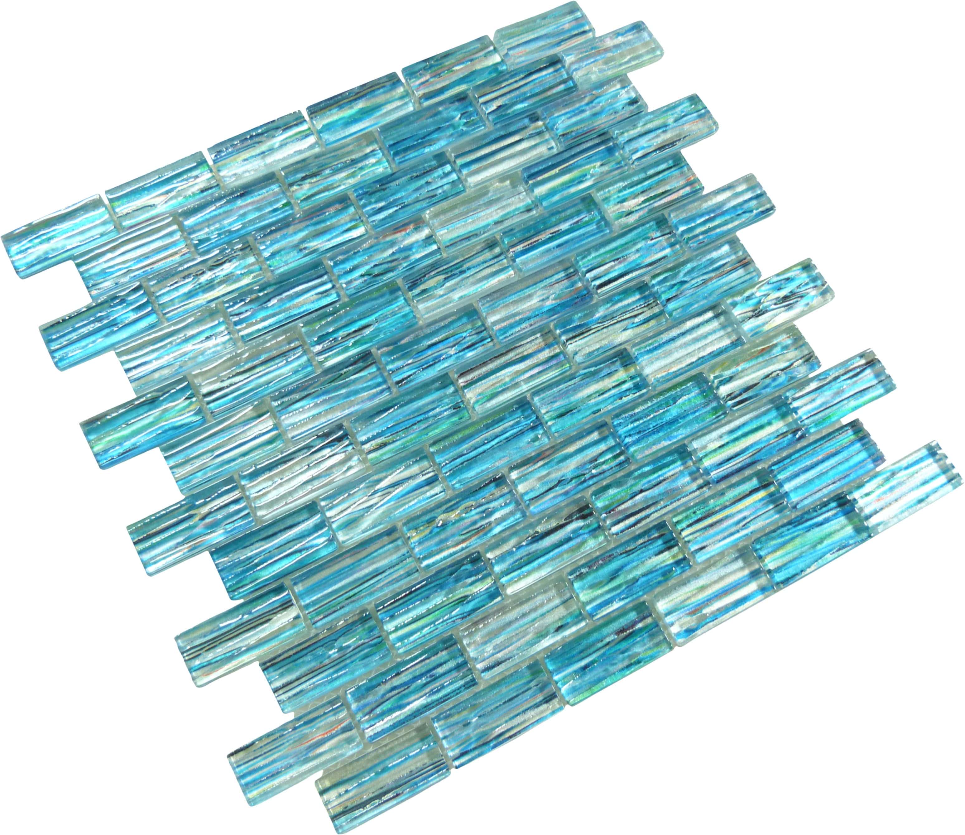 Rainbow Streak Aqua 1x2 Glossy Glass Tile Royal Tile & Stone