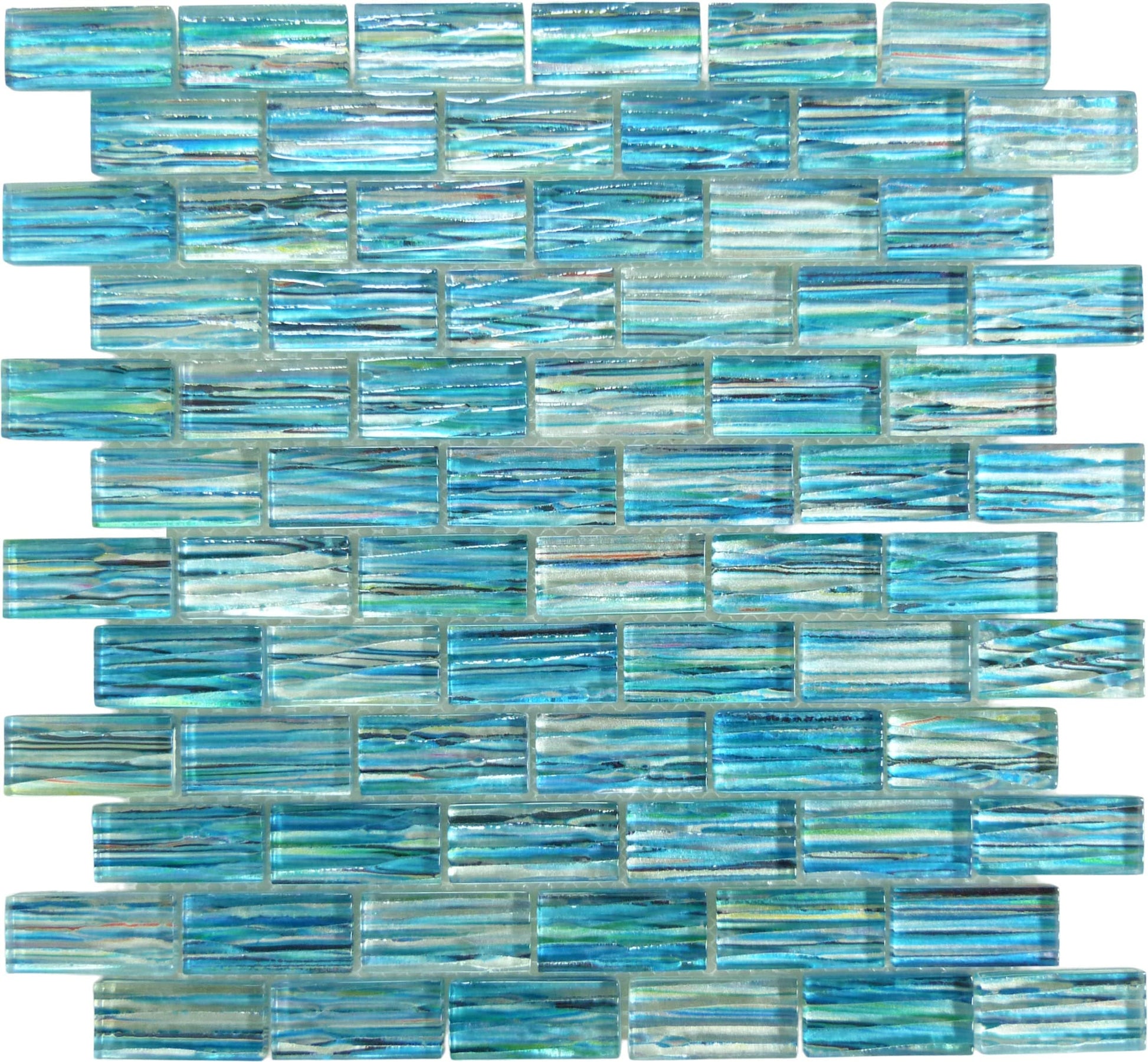 Rainbow Streak Aqua 1x2 Glossy Glass Tile Royal Tile & Stone