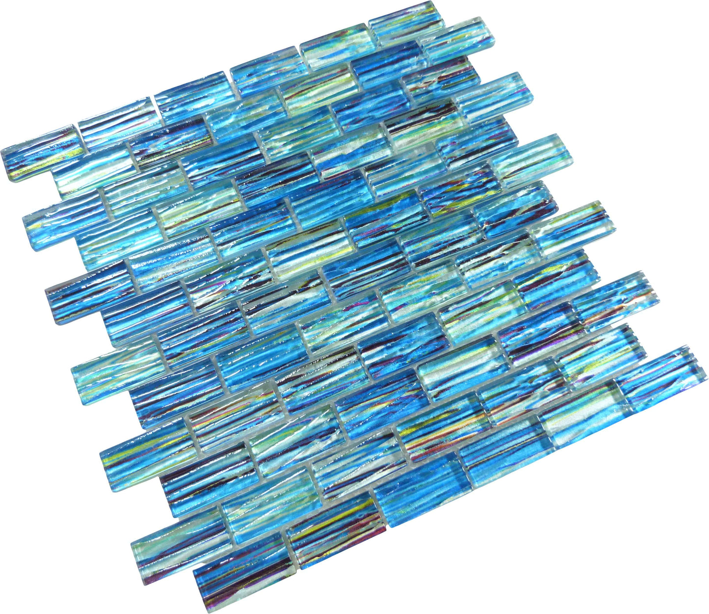 Rainbow Streak Ocean Blue 1x2 Glossy Glass Tile Royal Tile & Stone