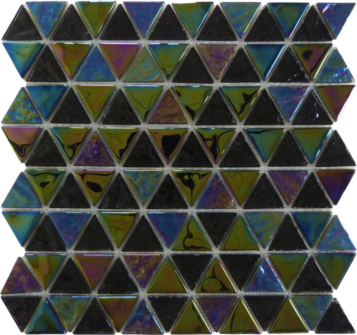Triangle Blackstone Black Glossy and Iridescent Glass Tile Royal Tile & Stone