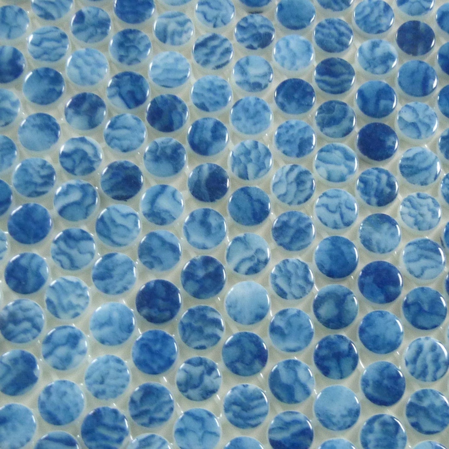 Vanguard Arrecife Blue Penny Round Glossy Glass Tile Royal Tile & Stone