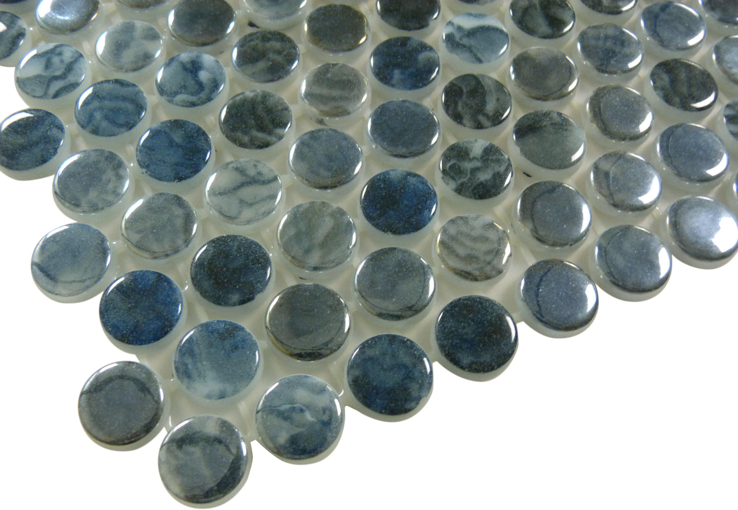 Vanguard Arrecife Grey Penny Round Glossy Glass Tile Royal Tile & Stone