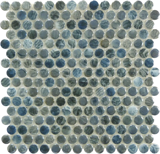Vanguard Arrecife Grey Penny Round Glossy Glass Tile Royal Tile & Stone