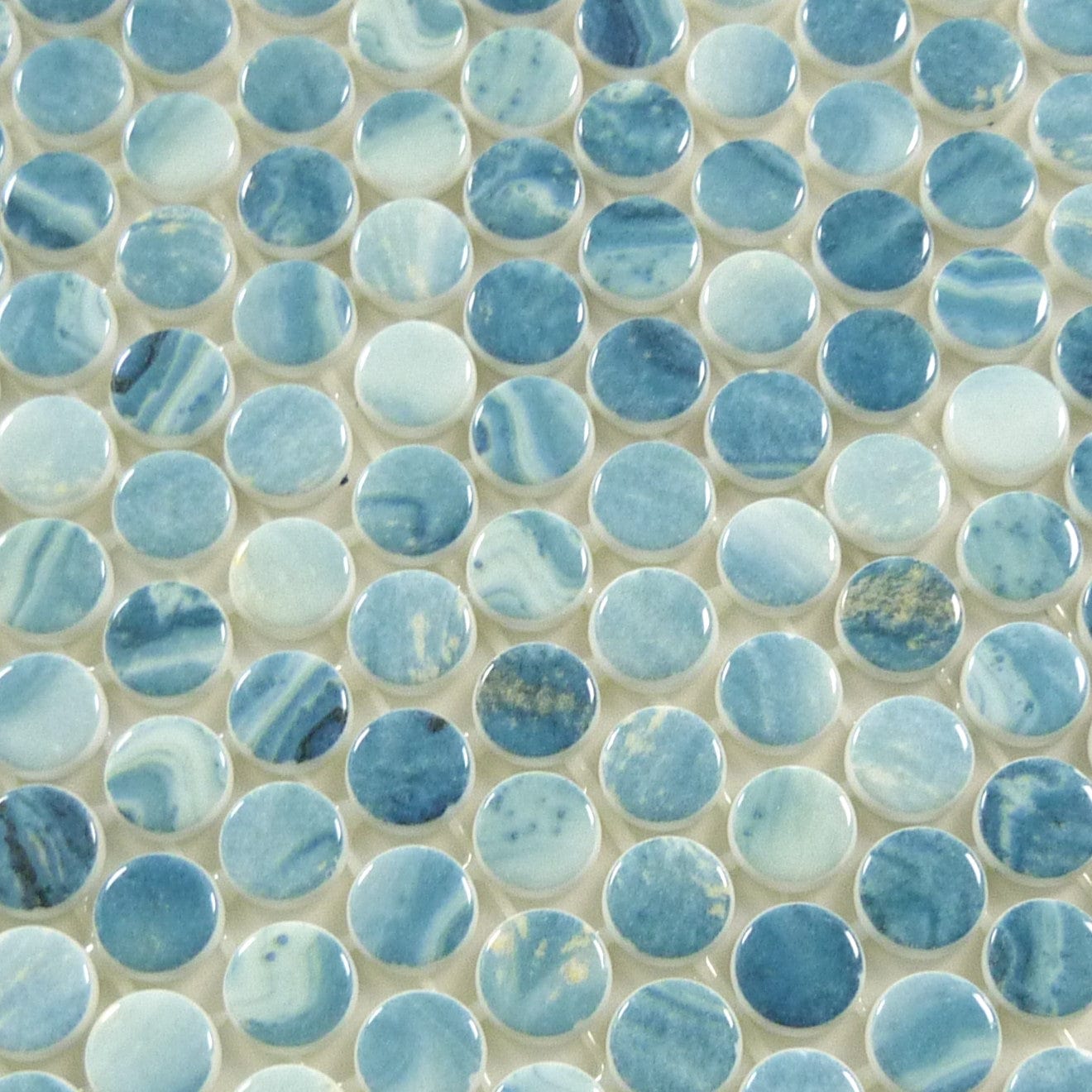 Vanguard Forest Aqua Penny Round Glossy Glass Tile Royal Tile & Stone