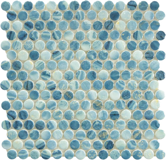Vanguard Forest Aqua Penny Round Glossy Glass Tile Royal Tile & Stone