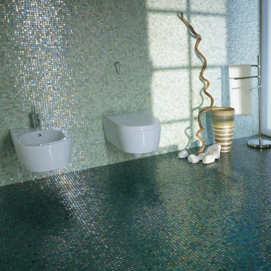 Iridium 5/8x5/8 Fern 4 Iridescent Glass Tile SICIS