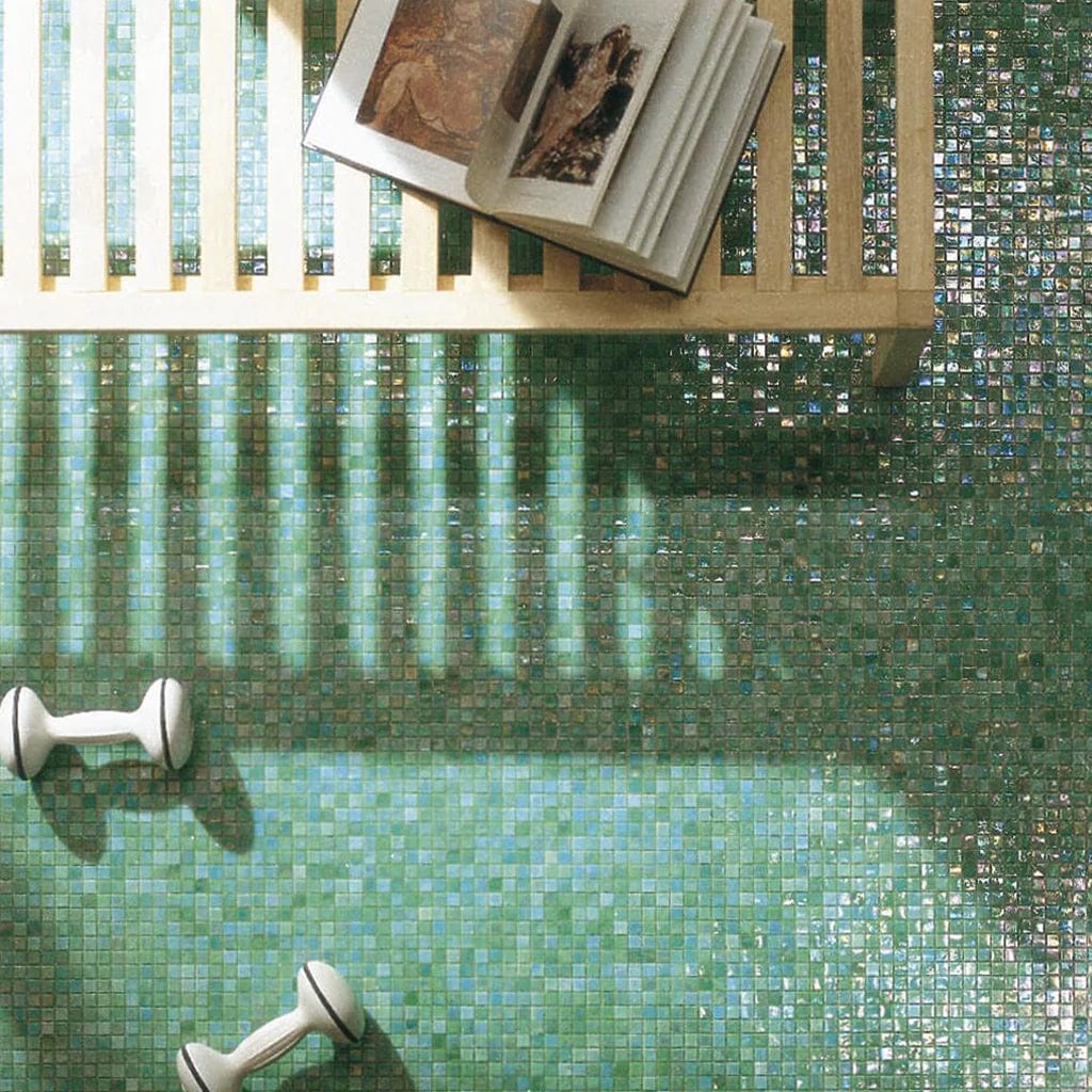 Iridium 5/8x5/8 Mint 3 Iridescent Glass Tile SICIS