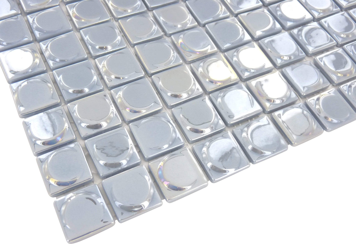 Aura Silver 1" x 1" Glossy & Iridescent Glass Tile Absolut Glass