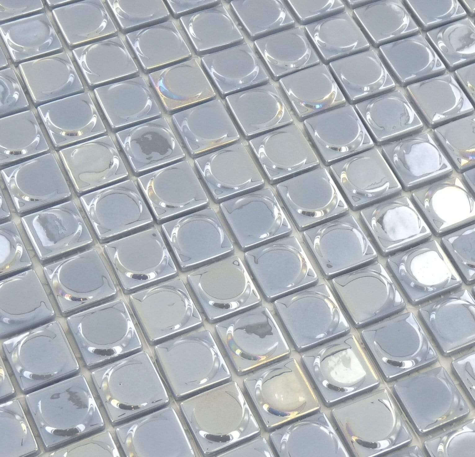 Aura Silver 1" x 1" Glossy & Iridescent Glass Tile Absolut Glass