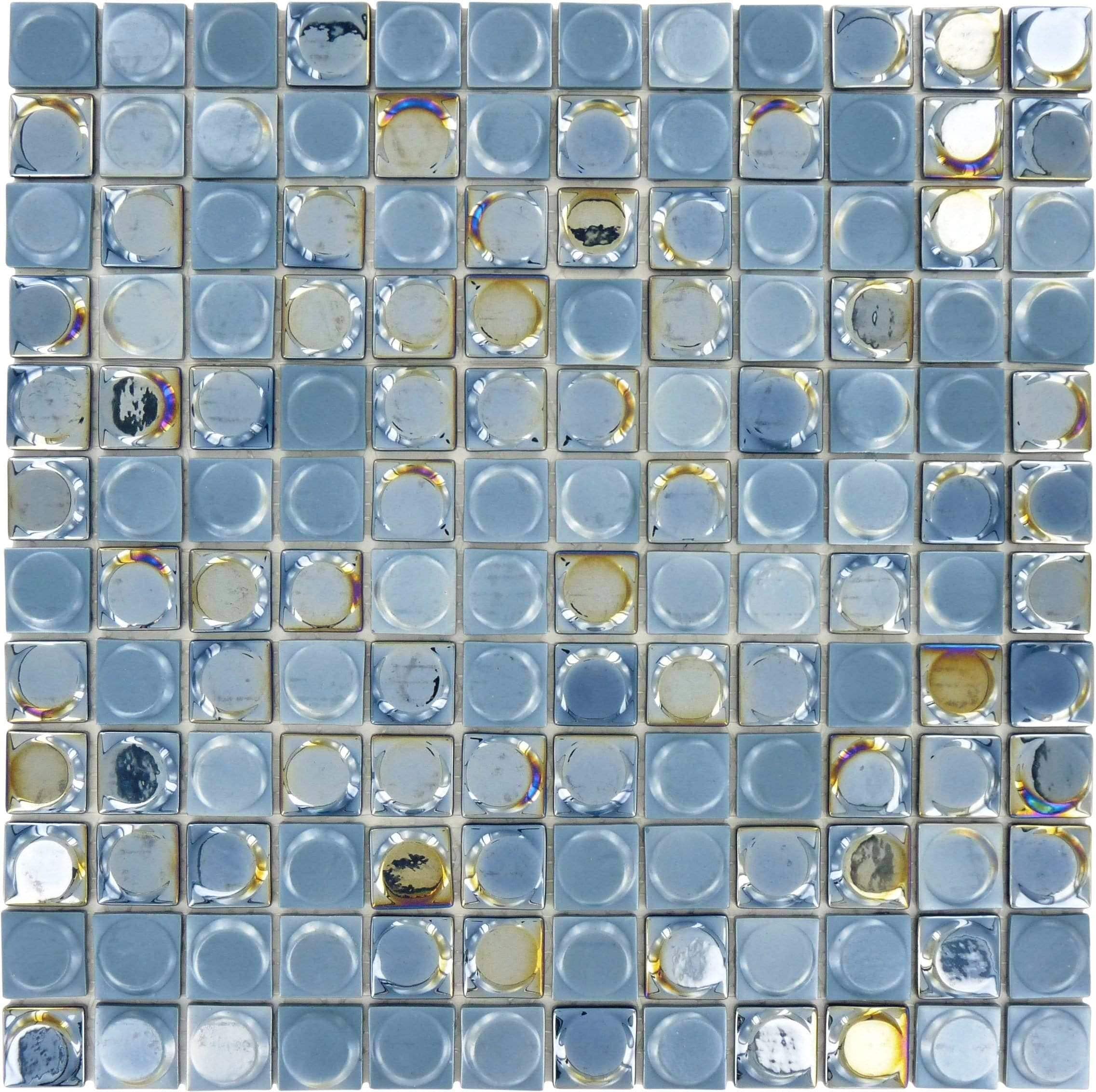 Aura Night Blend Sliver 1" x 1" Glossy & Iridescent Glass Tile Absolut Glass