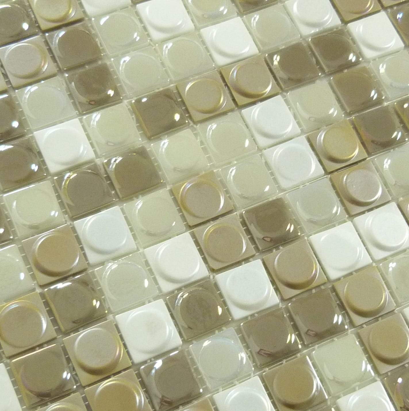 Aura Nude Blend Beige 1" x 1" Glossy & Iridescent Glass Tile Absolut Glass