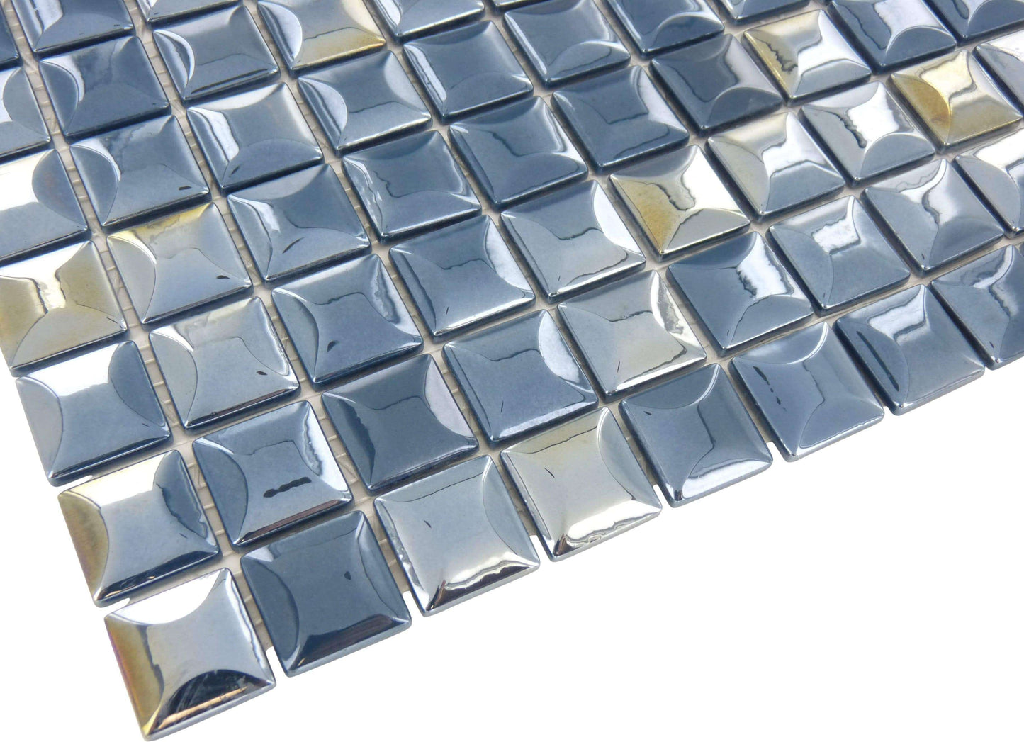 Edna Dark Blue 1" x 1" Glossy Iridescent Glass Tile Absolut Glass