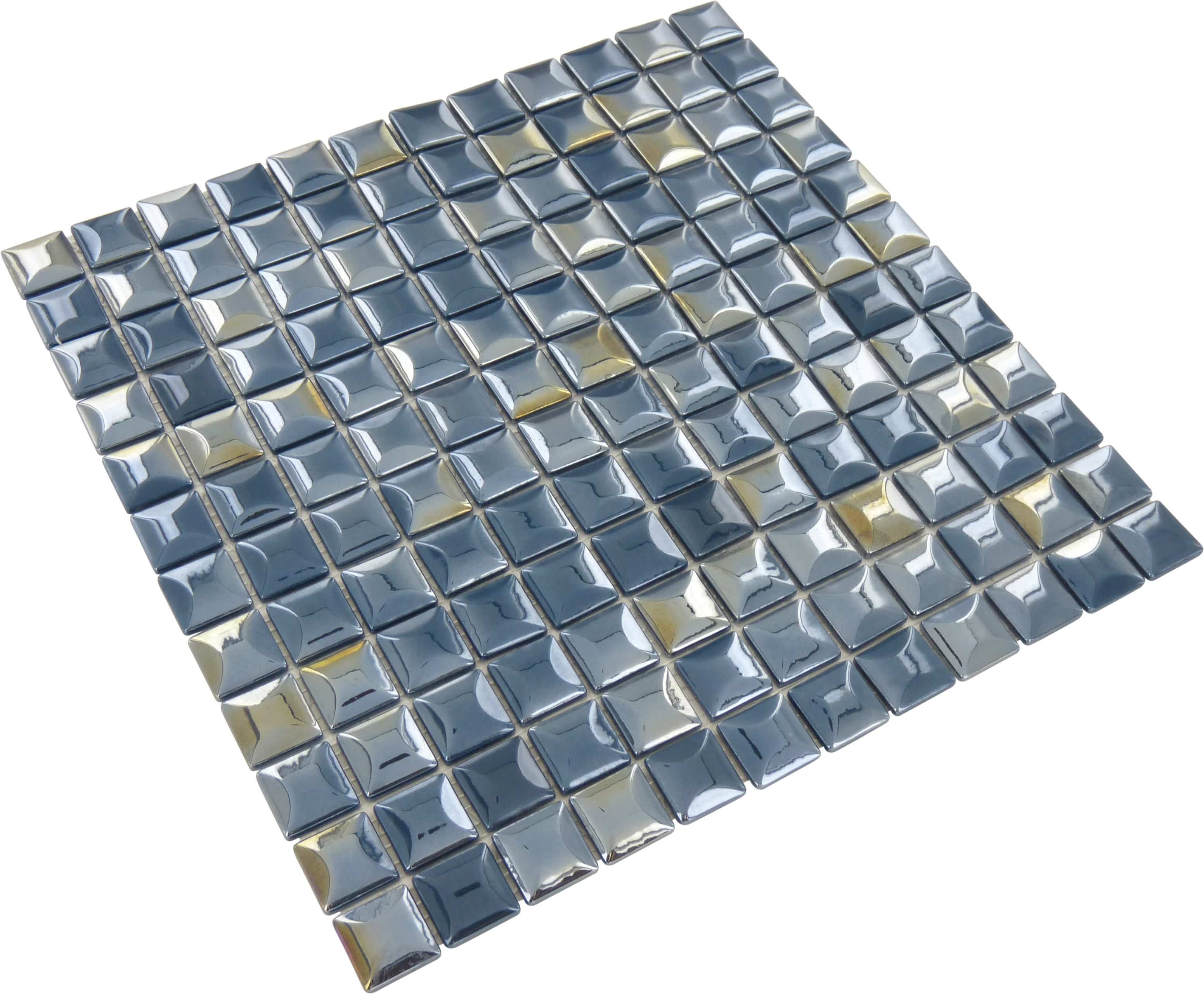 Edna Dark Blue 1" x 1" Glossy Iridescent Glass Tile Absolut Glass