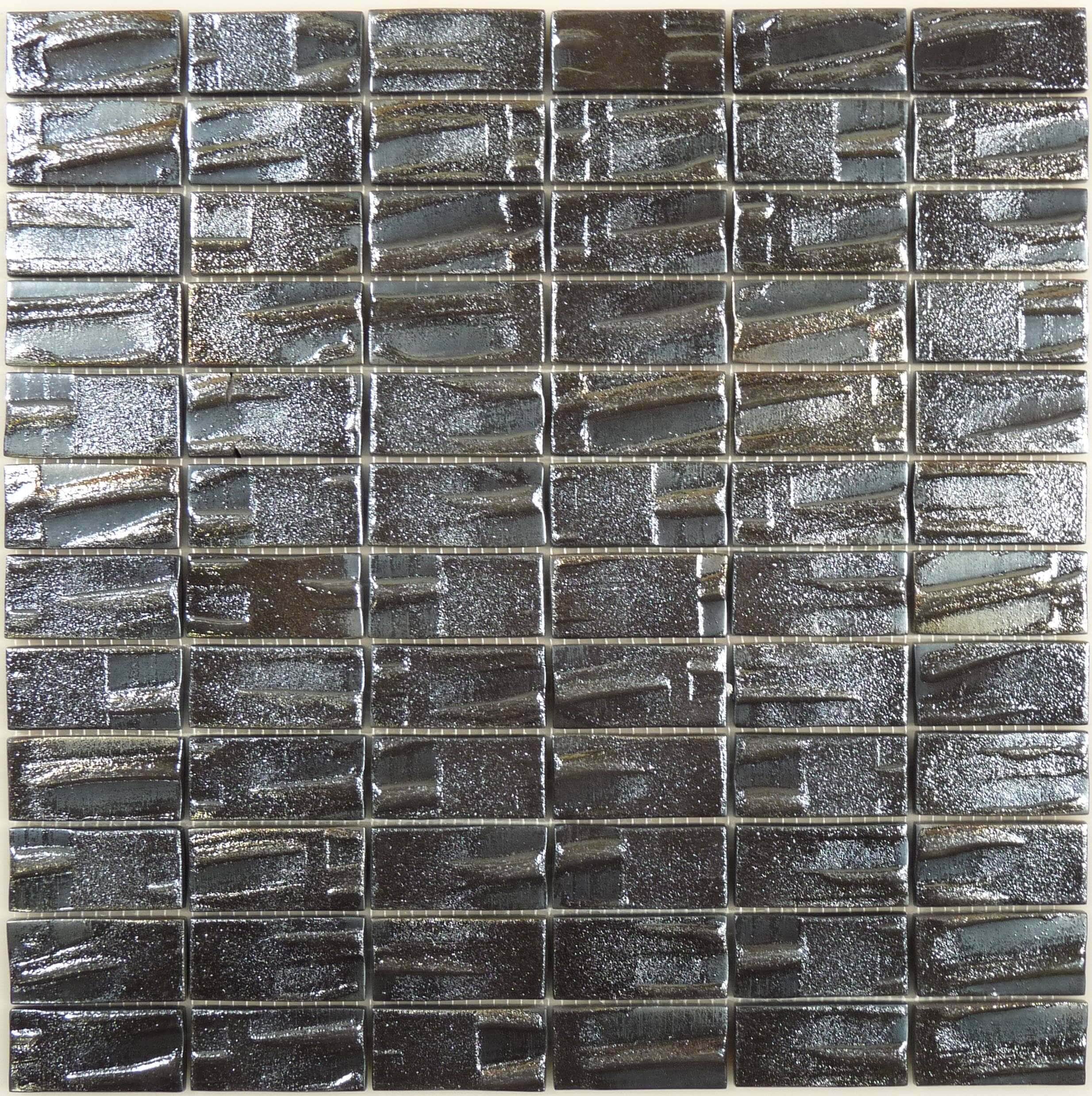 Pluto Black Brick 1" x 2" Glossy Glass Tile Absolut Glass