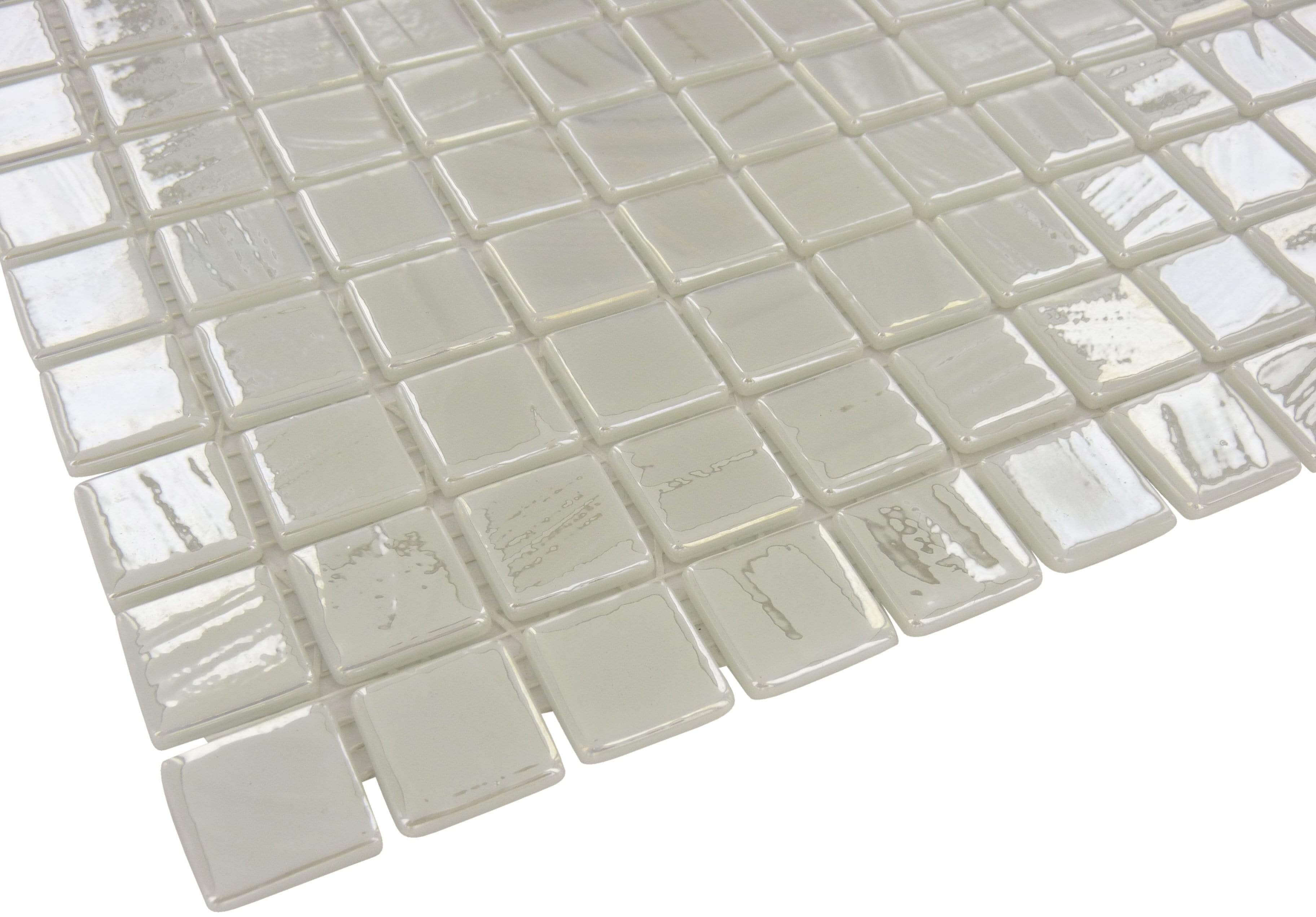 Snow White 1'' x 1'' Glossy & Iridescent Glass Tile Absolut Glass